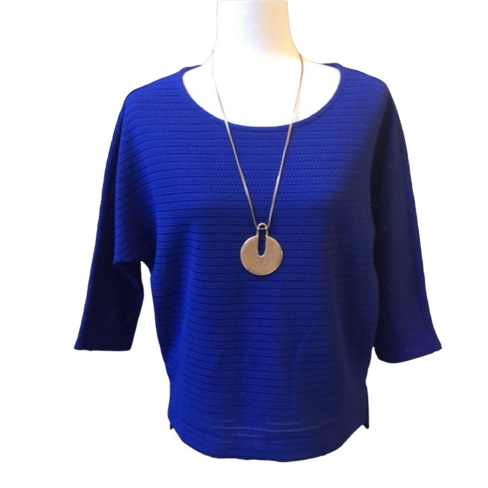 NEW CHICOS Royal Blue Top 3/4 Sleeves High Lo Style Bateau Neck Women’s Small